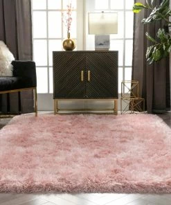 Well Woven Chie Glam Solid Ultra-Soft Plush Pink Shag Rug