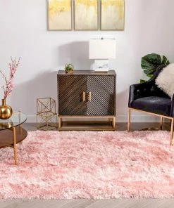 Well Woven Chie Glam Solid Ultra-Soft Plush Pink Shag Rug