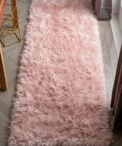 Well Woven Chie Glam Solid Ultra-Soft Plush Pink Shag Rug