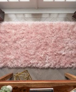 Well Woven Chie Glam Solid Ultra-Soft Plush Pink Shag Rug
