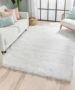 Well Woven Chie Glam Solid Ultra-Soft White Shag Rug