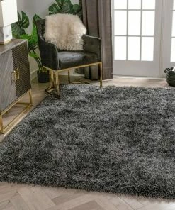 Well Woven Chie Glam Solid Ultra-Soft Black Shag Rug