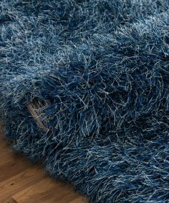 Well Woven Chie Glam Solid Ultra-Soft Indigo Blue Shag Rug