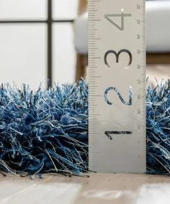 Well Woven Chie Glam Solid Ultra-Soft Indigo Blue Shag Rug