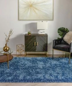 Well Woven Chie Glam Solid Ultra-Soft Indigo Blue Shag Rug