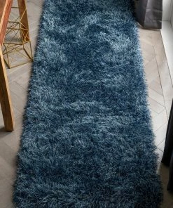 Well Woven Chie Glam Solid Ultra-Soft Indigo Blue Shag Rug