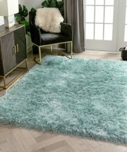 Well Woven Chie Glam Solid Ultra-Soft Light Blue Shag Rug