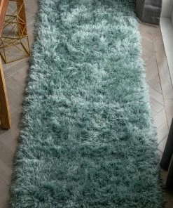 Well Woven Chie Glam Solid Ultra-Soft Light Blue Shag Rug