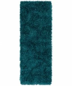 Well Woven Chie Glam Solid Ultra-Soft Teal Shag Rug