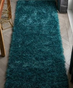 Well Woven Chie Glam Solid Ultra-Soft Teal Shag Rug