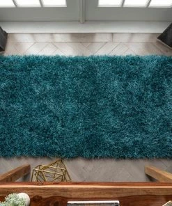 Well Woven Chie Glam Solid Ultra-Soft Teal Shag Rug