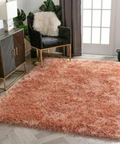 Well Woven Chie Glam Solid Ultra-Soft Salmon Shag Rug
