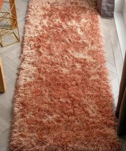 Well Woven Chie Glam Solid Ultra-Soft Salmon Shag Rug