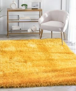 Well Woven Chie Glam Solid Ultra Soft Yellow Shag Rug