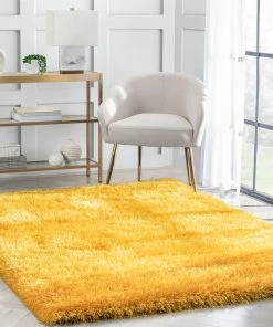 Well Woven Chie Glam Solid Ultra Soft Yellow Shag Rug
