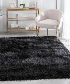 Well Woven Chie Glam Solid Ultra Soft Dark Grey Shag Rug