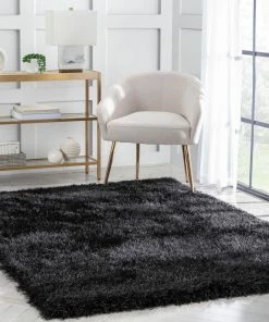 Well Woven Chie Glam Solid Ultra Soft Dark Grey Shag Rug