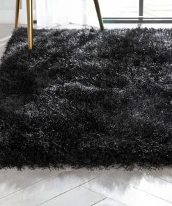 Well Woven Chie Glam Solid Ultra Soft Dark Grey Shag Rug