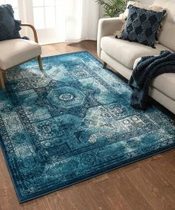 Well Woven Global Fiatto Blue Traditional Vintage Rug