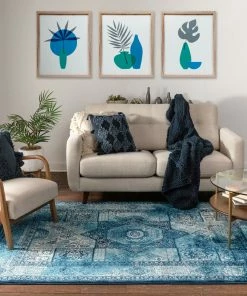 Well Woven Global Fiatto Blue Traditional Vintage Rug