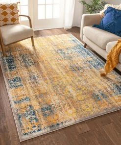 Well Woven Stratton Yellow Distressed Rug