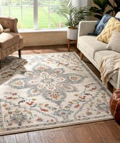 Well Woven Global Bingley Traditional Medallion Pattern Ivory Farmhouse Rug