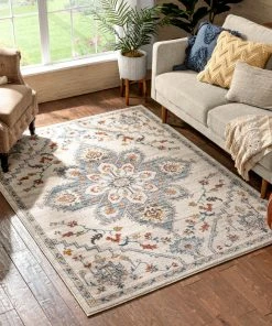 Well Woven Global Bingley Traditional Medallion Pattern Ivory Farmhouse Rug