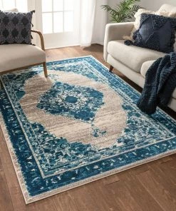 Well Woven Global Kashan Blue Vintage Rug