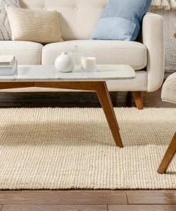 Well Woven Boucle Hand-Woven Jute Rug Farmhouse Solid Pattern Off-White Chunky-Textured Rug