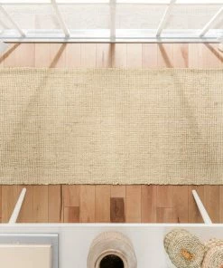 Well Woven Boucle Hand-Woven Jute Rug Farmhouse Solid Pattern Off-White Chunky-Textured Rug