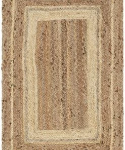 Well Woven Border Pattern Jute Rug Hand-Braided Basket Weave Jute Rug White & Natural Color