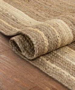 Well Woven Border Pattern Jute Rug Hand-Braided Basket Weave Jute Rug White & Natural Color