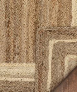 Well Woven Border Pattern Jute Rug Hand-Braided Basket Weave Jute Rug White & Natural Color