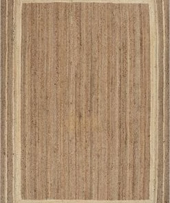 Well Woven Border Pattern Jute Rug Hand-Braided Basket Weave Jute Rug White & Natural Color