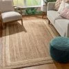 Well Woven Border Pattern Jute Rug Hand-Braided Basket Weave Jute Rug White & Natural Color