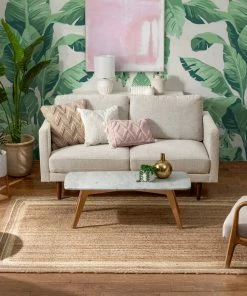 Well Woven Border Pattern Jute Rug Hand-Braided Basket Weave Jute Rug White & Natural Color