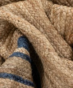 Well Woven Border Pattern Jute Rug Hand-Braided Basket Weave Jute Rug Blue & Natural Color