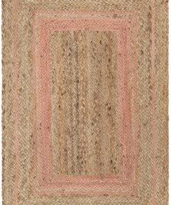 Well Woven Border Pattern Jute Rug Hand-Braided Basket Weave Jute Rug Blush & Natural Color