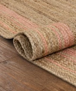Well Woven Border Pattern Jute Rug Hand-Braided Basket Weave Jute Rug Blush & Natural Color
