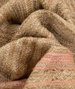 Well Woven Border Pattern Jute Rug Hand-Braided Basket Weave Jute Rug Blush & Natural Color
