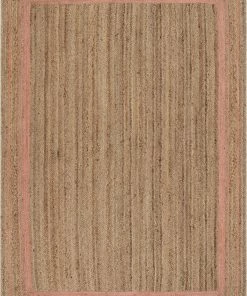 Well Woven Border Pattern Jute Rug Hand-Braided Basket Weave Jute Rug Blush & Natural Color