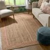 Well Woven Border Pattern Jute Rug Hand-Braided Basket Weave Jute Rug Blush & Natural Color