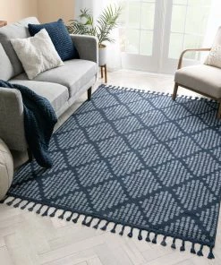 Well Woven Arbor Moroccan Trellis Dark Blue Kilim-Style Rug