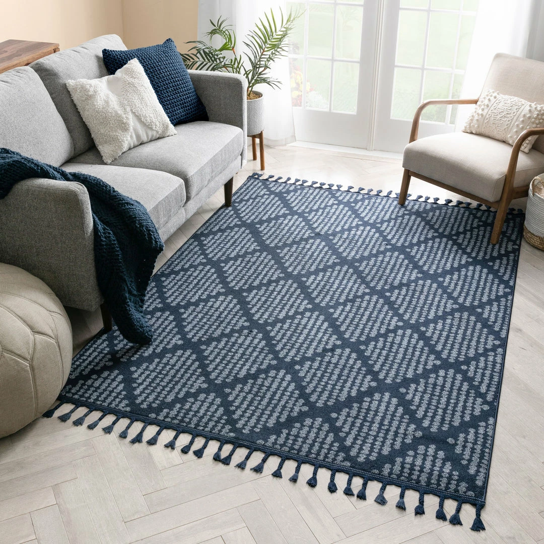 Well Woven Arbor Moroccan Trellis Dark Blue Kilim-Style Rug 1 Well Woven Arbor Moroccan Trellis Dark Blue Kilim-Style Rug