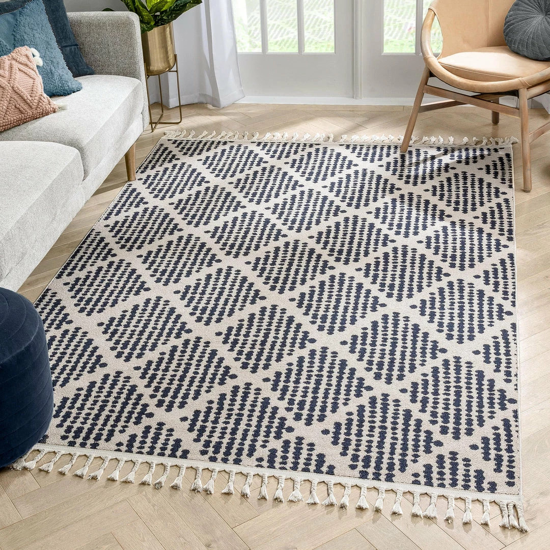 Well Woven Arbor Moroccan Trellis Blue Kilim-Style Rug 1 Well Woven Arbor Moroccan Trellis Blue Kilim-Style Rug