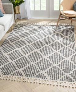 Well Woven Arbor Moroccan Trellis Grey Kilim-Style Rug