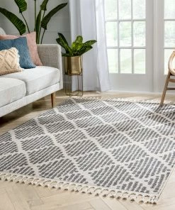 Well Woven Arbor Moroccan Trellis Grey Kilim-Style Rug