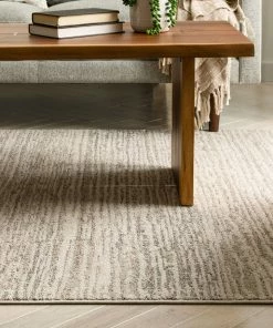 Well Woven Turin Modern Abstract Striation Beige Kilim-Style Rug Global