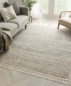 Well Woven Turin Modern Abstract Striation Grey Kilim-Style Rug Global