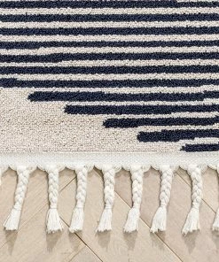 Well Woven Zipped Tribal Aztec Geometric Ivory & Navy Blue Kilim-Style Rug Global